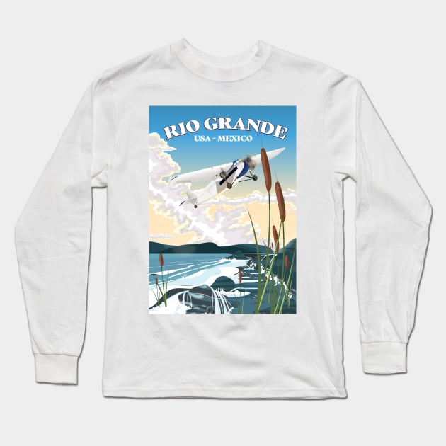 Rio Grande USA Mexico travel poster Long Sleeve T-Shirt by nickemporium1